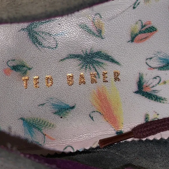 Ted Baker Slate Blue Suede Oxfords with Burgundy Laces